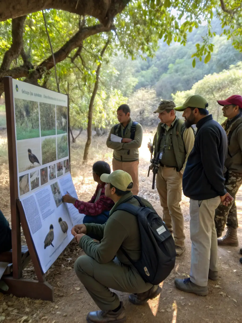 A photo of members of the hunting association teaching children about wildlife and conservation in a local school, emphasizing the importance of environmental stewardship.