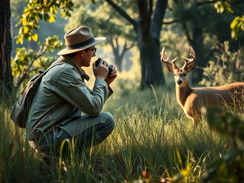 A wildlife biologist conducting a survey of local deer populations, collecting data to inform sustainable hunting practices.